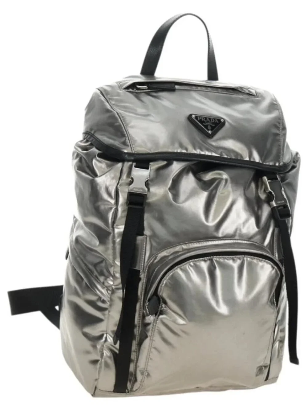 PRADA Backpack PVC Canvas Silver Auth 184815M